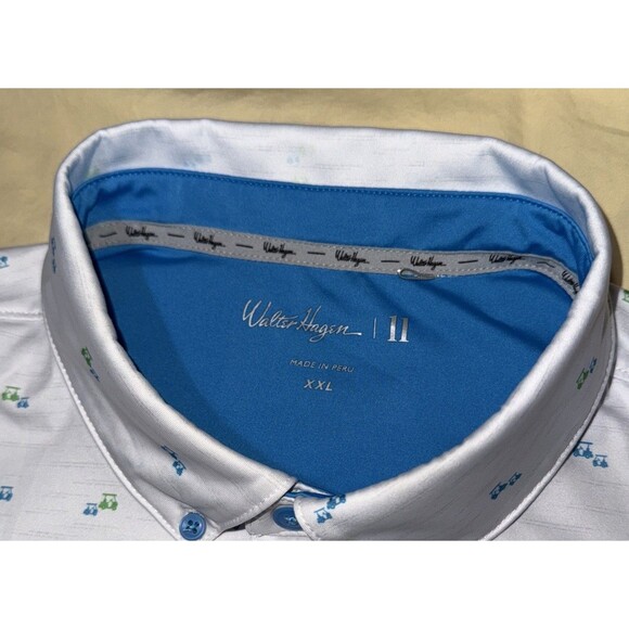 Walter Hagen Polo Shirt Men’s XXL White Golf Print Performance Button Collar - Picture 2 of 6